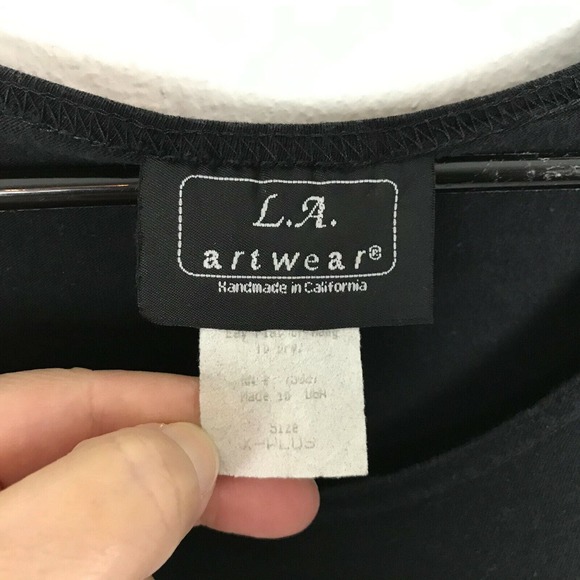 Vintage L.A. Artwear Handpainted Dress Size 2XL Black Cotton Short Sleeve Modest - Picture 4 of 6